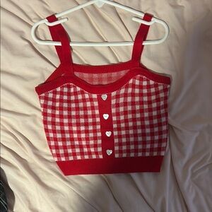 Red Gingham Knit Crop Top